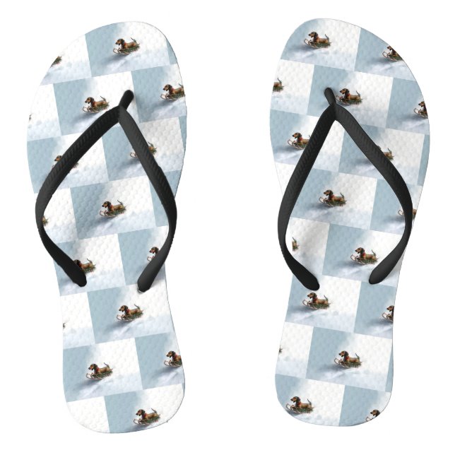 Dachshund Christmas snow winter Flip Flops (Footbed)