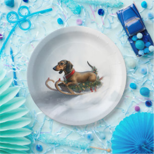 Dachshund Christmas snow winter Paper Plate