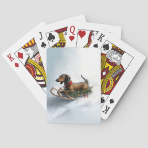 Dachshund Christmas snow winter Playing Cards
