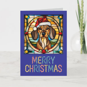 Dachshund Christmas Stained Glass Card
