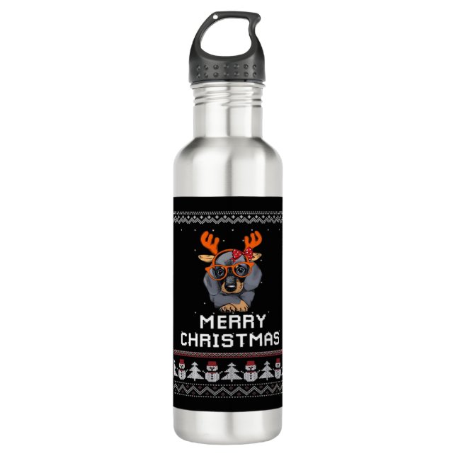 Dachshund Christmas Sweater Oversized T-Shirt 710 Ml Water Bottle (Front)