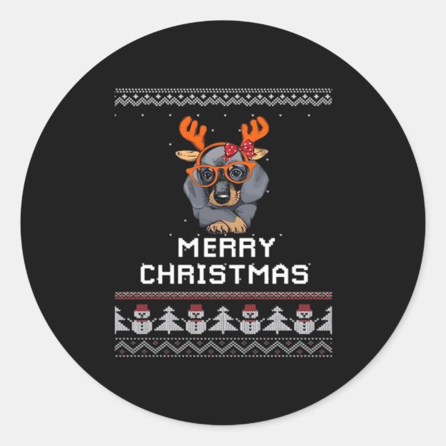 Dachshund Christmas Sweater Oversized T-Shirt Classic Round Sticker (Front)