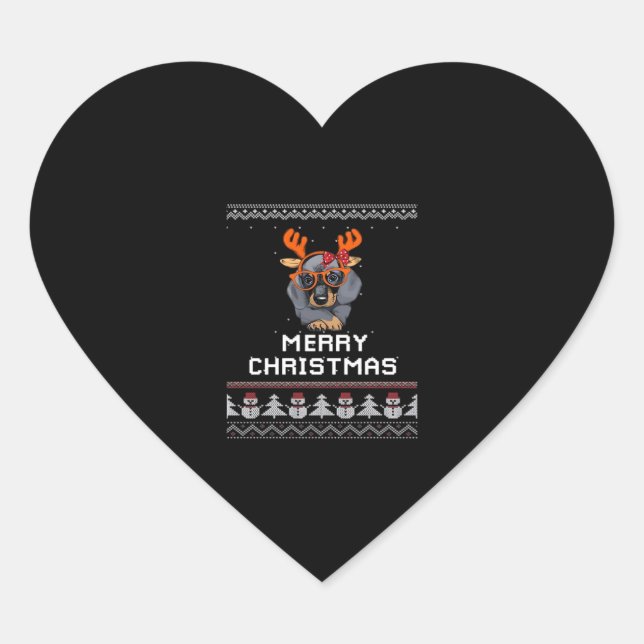 Dachshund Christmas Sweater Oversized T-Shirt Heart Sticker (Front)