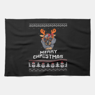 Dachshund Christmas Sweater Oversized T-Shirt Kitchen Towel
