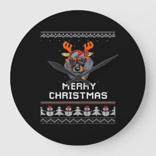 Dachshund Christmas Sweater Oversized T-Shirt Large Clock
