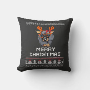 Dachshund Christmas Sweater Oversized T-Shirt Throw Pillow