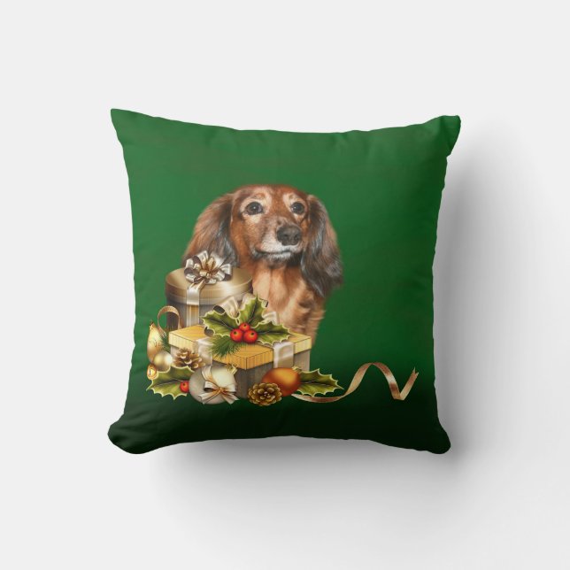 Dachshund Christmas Throw Pillow (Front)
