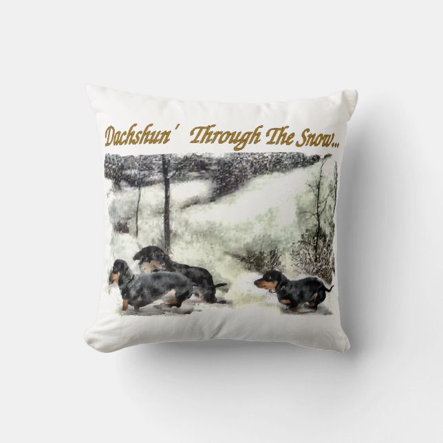 Dachshund Christmas Throw Pillow (Front)