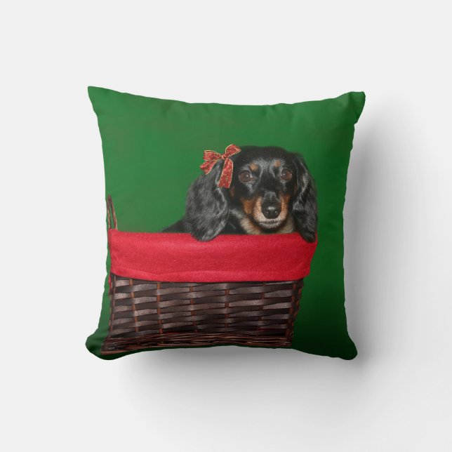 Dachshund Christmas Throw Pillow (Front)