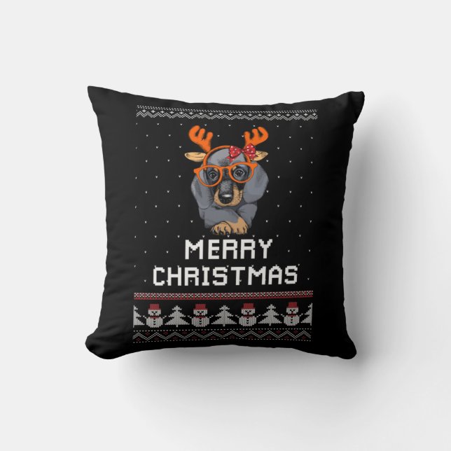 Dachshund Christmas Throw Pillow (Front)