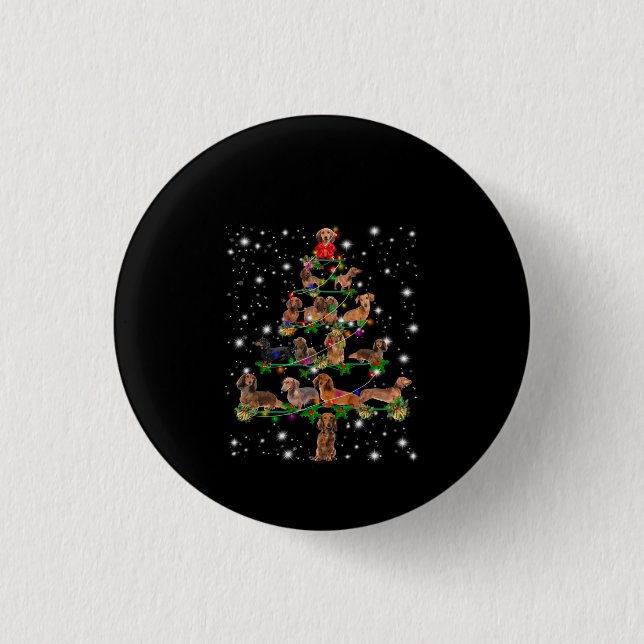 Dachshund Christmas Tree Covered By Flashlight 1 Inch Round Button (Front)