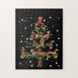Dachshund Christmas Tree Covered By Flashlight Jigsaw Puzzle