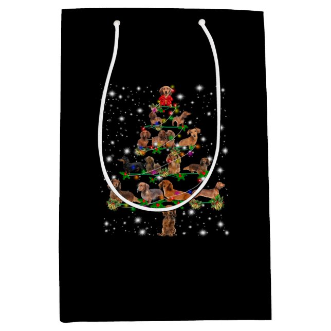 Dachshund Christmas Tree Covered By Flashlight Medium Gift Bag (Front)
