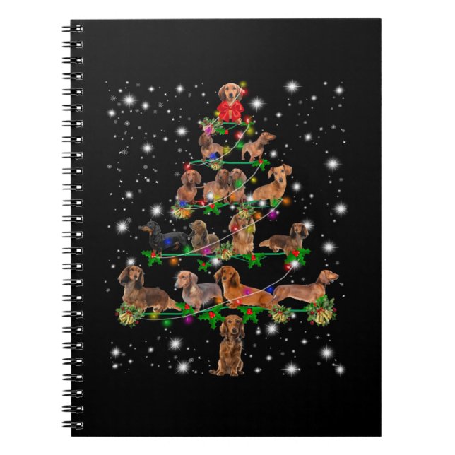 Dachshund Christmas Tree Covered By Flashlight Notebook (Front)