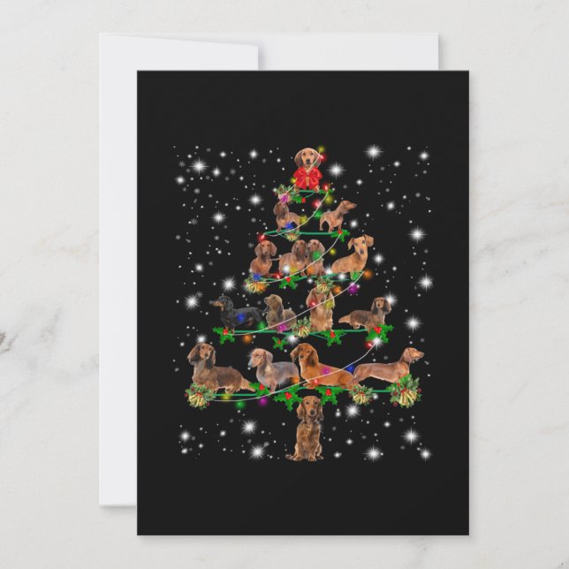 Dachshund Christmas Tree Covered By Flashlight Thank You Card (Front)