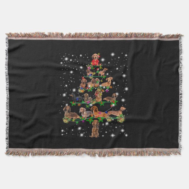 Dachshund Christmas Tree Covered By Flashlight Throw Blanket (Front)