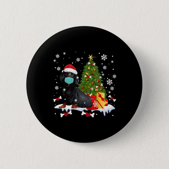 Dachshund Christmas Tree Funny Dog 2 Inch Round Button (Front)