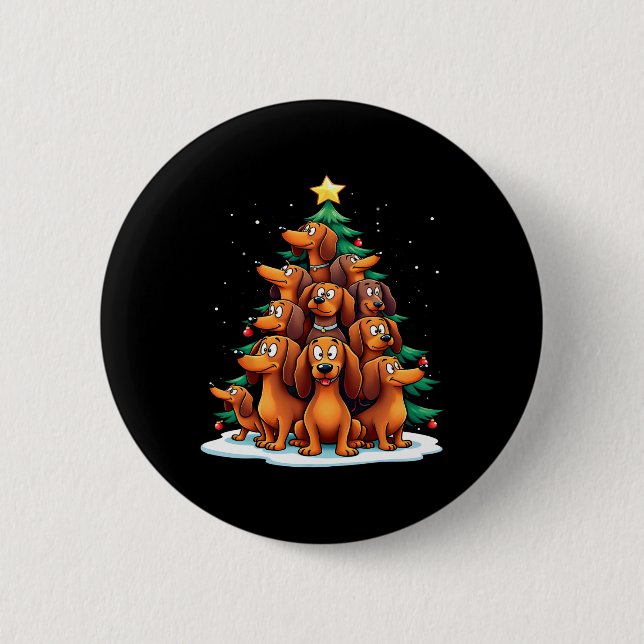 Dachshund Christmas Tree Funny Dog Holiday  2 Inch Round Button (Front)