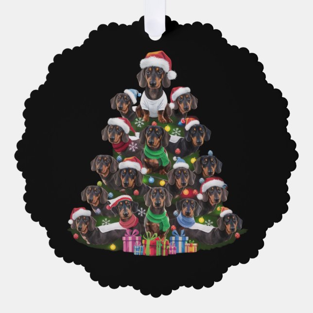 Dachshund Christmas Tree Ornament Card (Front)