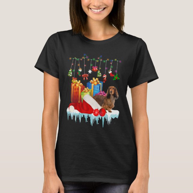 Dachshund Christmas Tree Ornament Decor T-Shirt (Front)