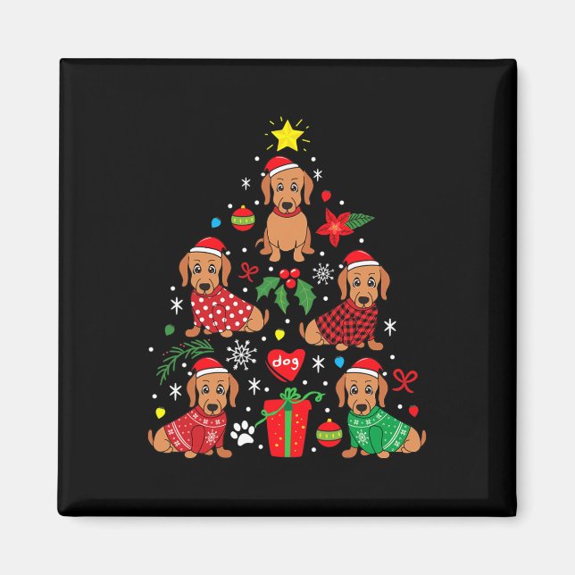 Dachshund Christmas Tree Ornament Funny Weenie Dog Magnet (Front)