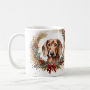 Dachshund Christmas Wreath Festive Pup Coffee Mug