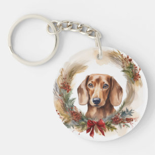 Dachshund Christmas Wreath Festive Pup  Keychain