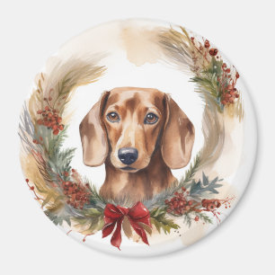 Dachshund Christmas Wreath Festive Pup Magnet