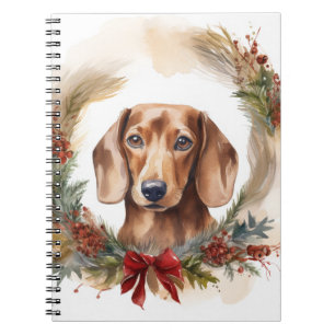 Dachshund Christmas Wreath Festive Pup  Notebook