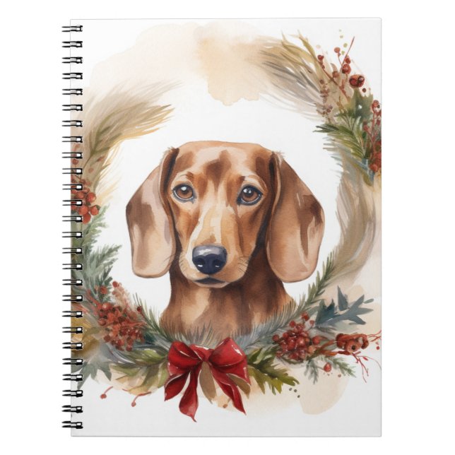 Dachshund Christmas Wreath Festive Pup  Notebook (Front)