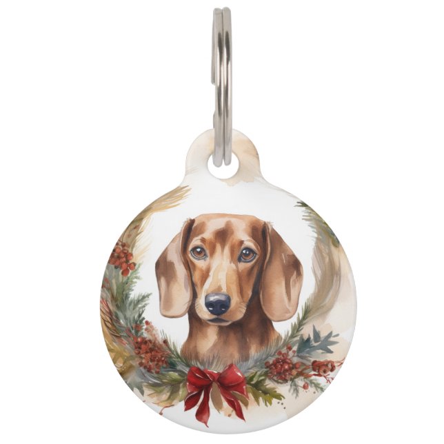 Dachshund Christmas Wreath Festive Pup  Pet Tag (Front)