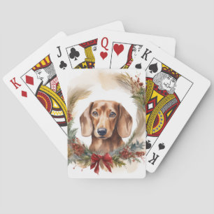 Dachshund Christmas Wreath Festive Pup Playing Cards