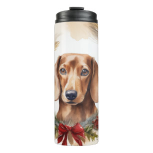 Dachshund Christmas Wreath Festive Pup  Thermal Tumbler