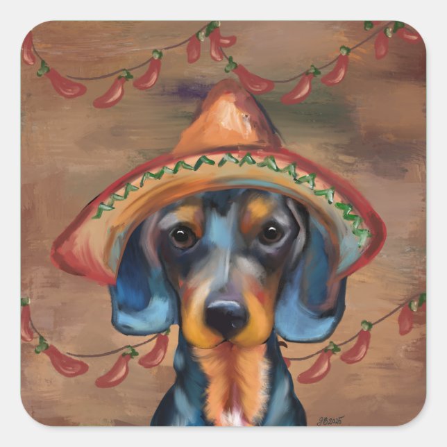 Dachshund Cinco de Mayo Square Sticker (Front)