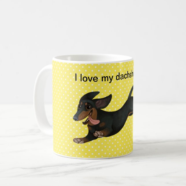 Dachshund Coffee Mug Polka Dot Wiener Dog Cup (Front Left)