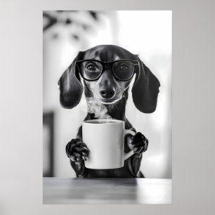 Dachshund Coffee Print Funny Dog Lover Kitchen Art
