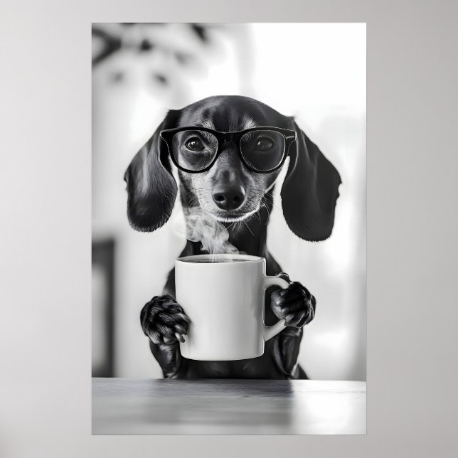 Dachshund Coffee Print Funny Dog Lover Kitchen Art (Front)