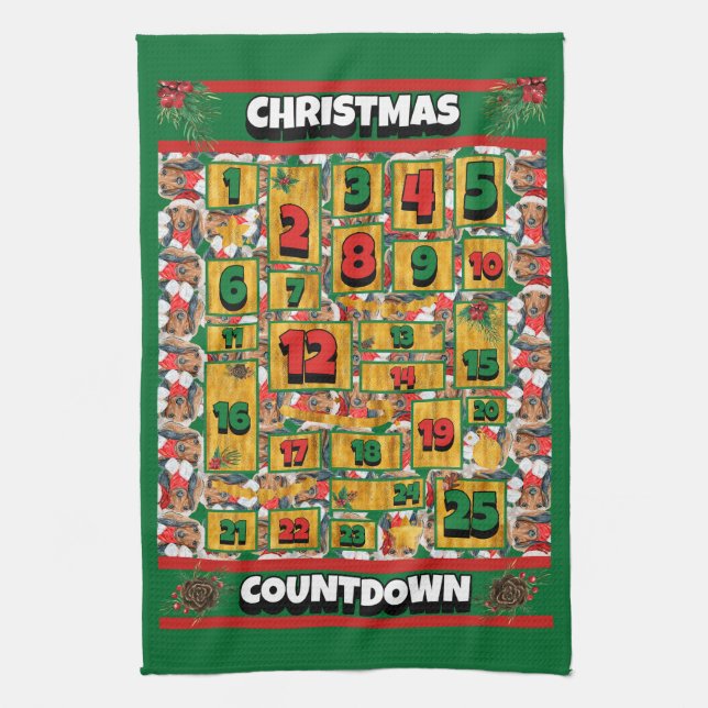 Dachshund Countdown Christmas Advent Calendar Dog Kitchen Towel (Vertical)