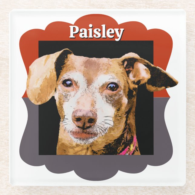 Dachshund customized pattern photo frame glass coaster (Front)