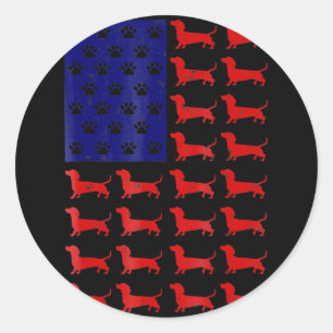 Dachshund - Cute American Flag 4th Of July Classic Round Sticker