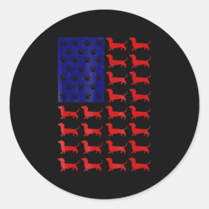 Dachshund - Cute American Flag 4th Of July Classic Round Sticker