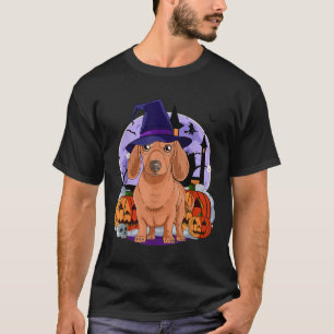Dachshund Cute Dog Halloween Witch Pumpkin T-Shirt