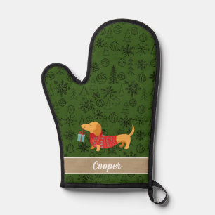 Dachshund cute green Christmas pattern  Oven Mitt