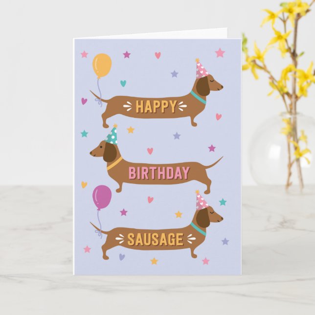 Dachshund Cute Happy Birthday Sausage Dog Card (Yellow Flower)