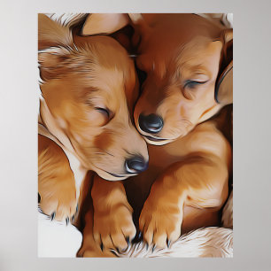 Dachshund Cute Sleeping Dachshund Puppies Birthday Poster