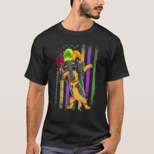 Dachshund Dabbing American Flag Funny Mardi Gras M T-Shirt