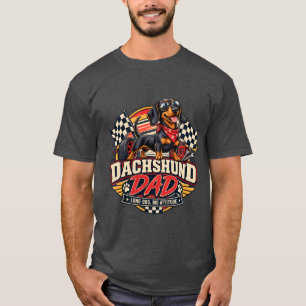 Dachshund Dad Racing Chequered Flag Long Dog T-Shirt