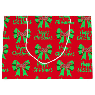 Dachshund Daxie Christmas Dog & Green Bow Large Gift Bag