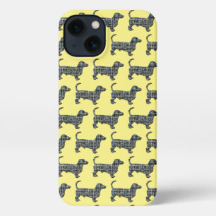 Dachshund Daxie Dog Cute Silhouette Grid Yellow iPhone 13 Case