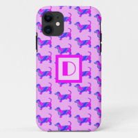 Dachshund / Daxie Dog Lover Pink & Blue Monogram